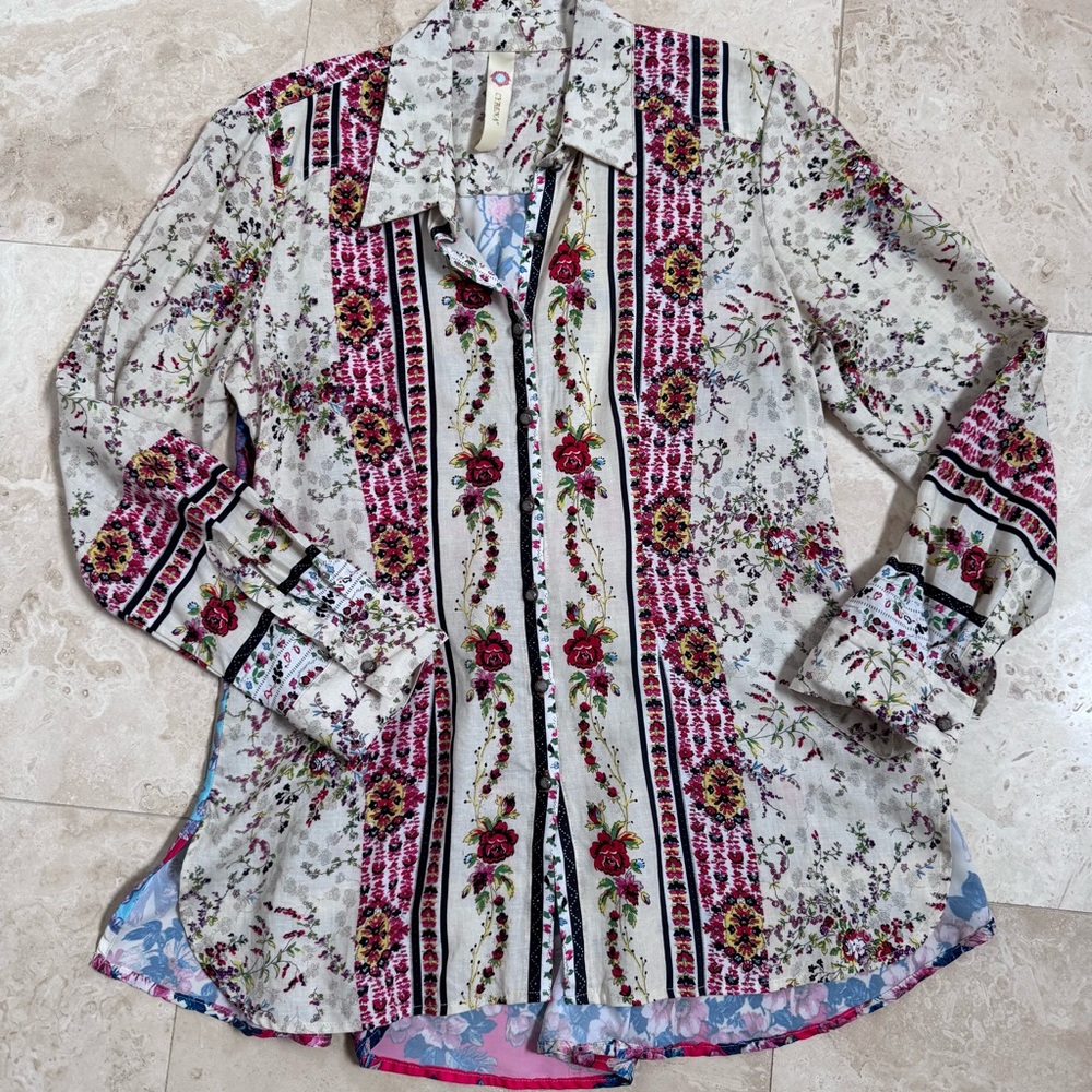 Anthropologie Cyrena Floral Boho Button Up Tunic